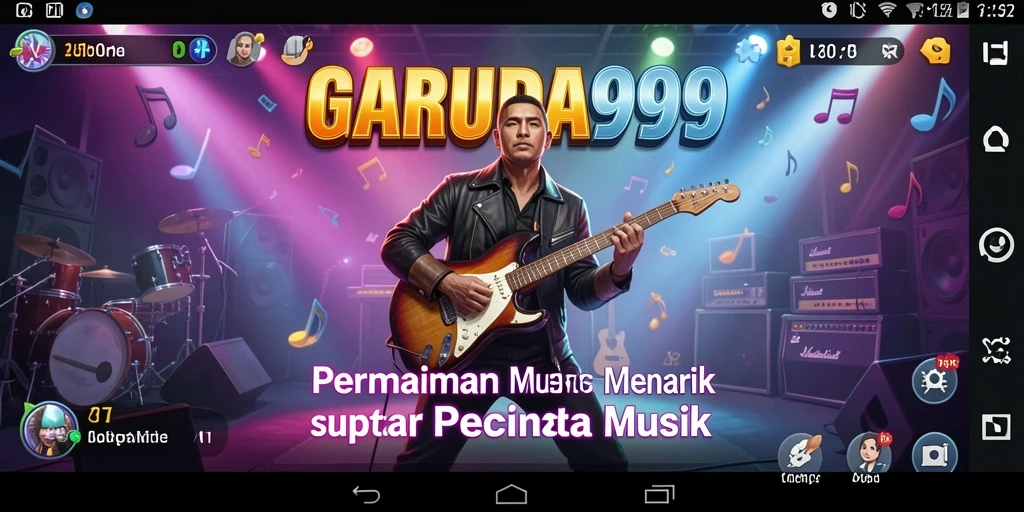 Screenshot dari gameplay <strong>GARUDA999</strong> yang menunjukkan interaksi pengguna dengan musik.