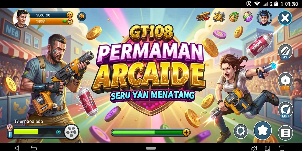 Tangkapan layar GT108 menampilkan aksi seru gameplay arcade yang mengasyikkan.