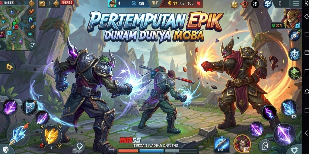 Screenshot gameplay INS55 dengan aksi pertarungan seru MOBA.