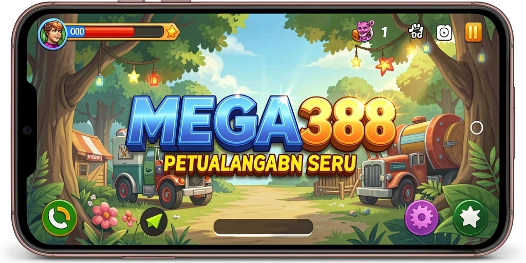 Screenshot gameplay MEGA388 menampilkan karakter beraksi di level yang penuh warna.