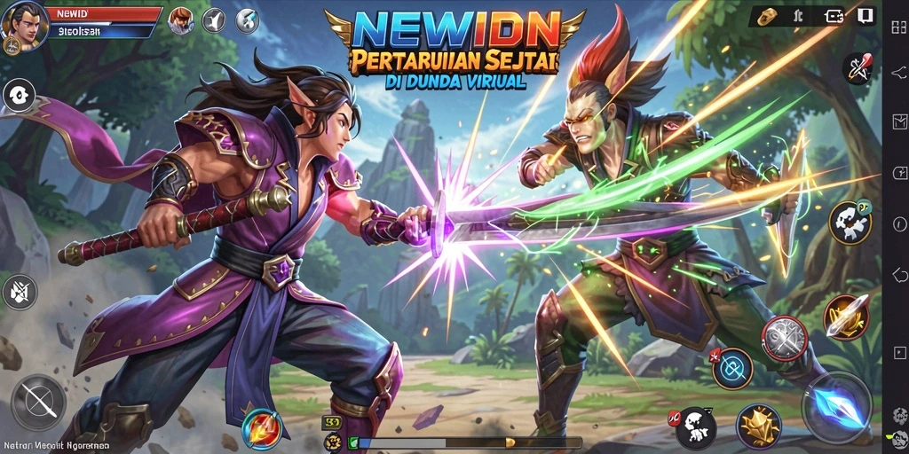 Gambaran aksi pertarungan mendebarkan dalam NEWIDN dengan karakter beragam.
