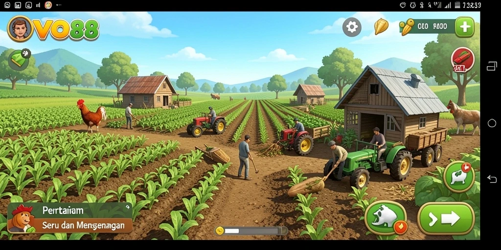 Screenshot gameplay menunjukkan aktivitas pertanian di OVO88.
