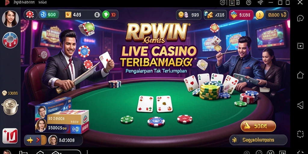 Tampilan gameplay menarik di RPWIN dengan dealer langsung dan suasana kasino yang hidup.