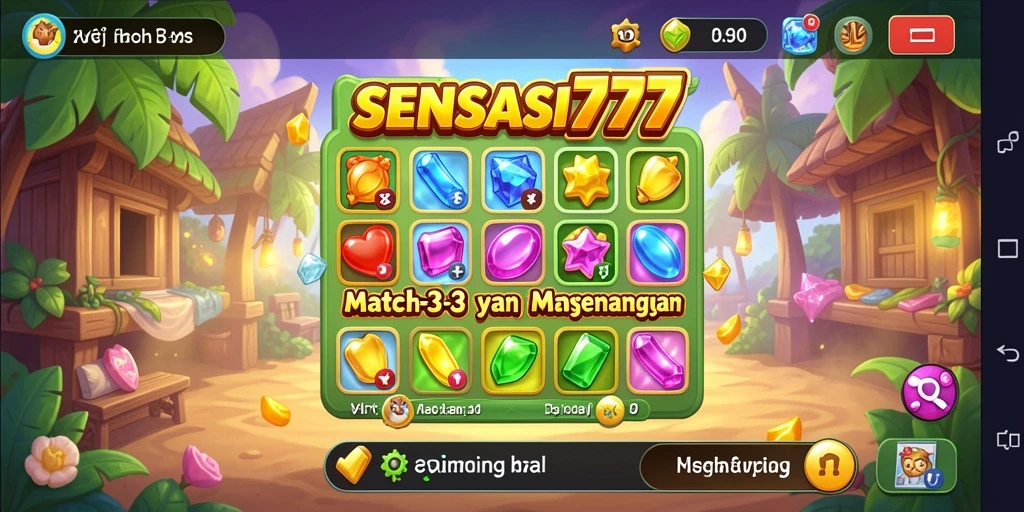 Screenshot gameplay SENSASI777 dengan tampilan objek yang berwarna-warni.