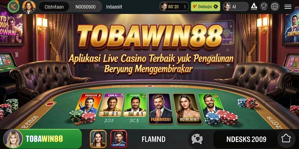 Screenshot utama TOBAWIN88 menampilkan dealer yang sedang berinteraksi dengan pemain.