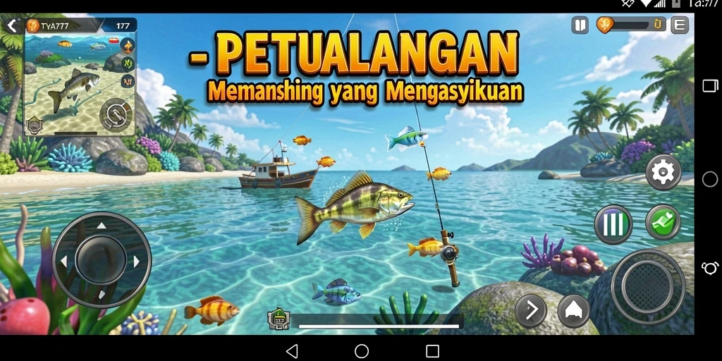 Gameplay menantang dalam TYA777 saat menangkap ikan.