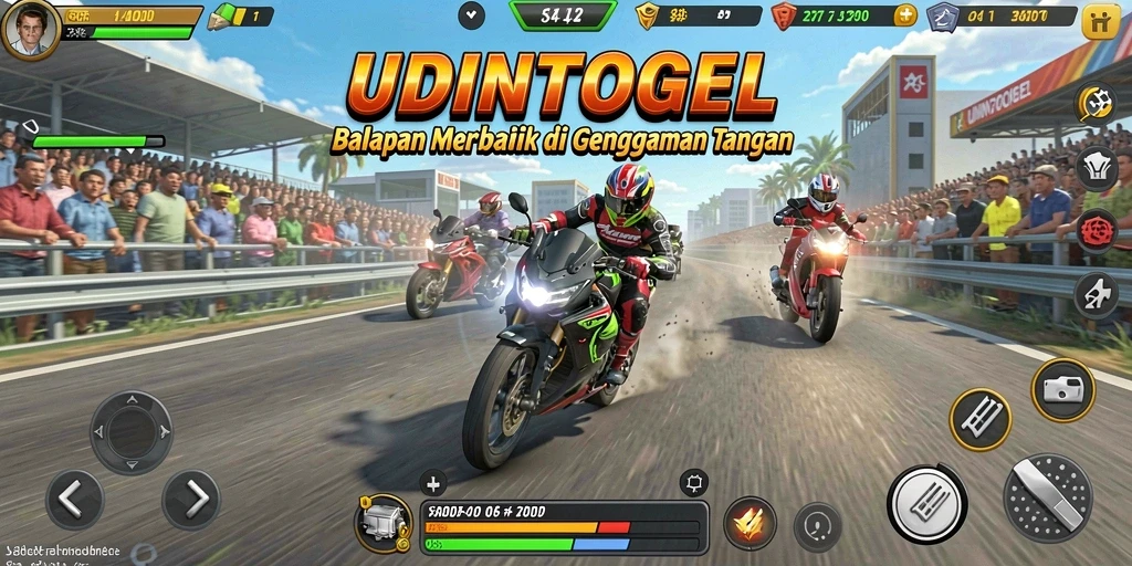 Tampilan gameplay balapan motor di UDINTOGEL yang seru.